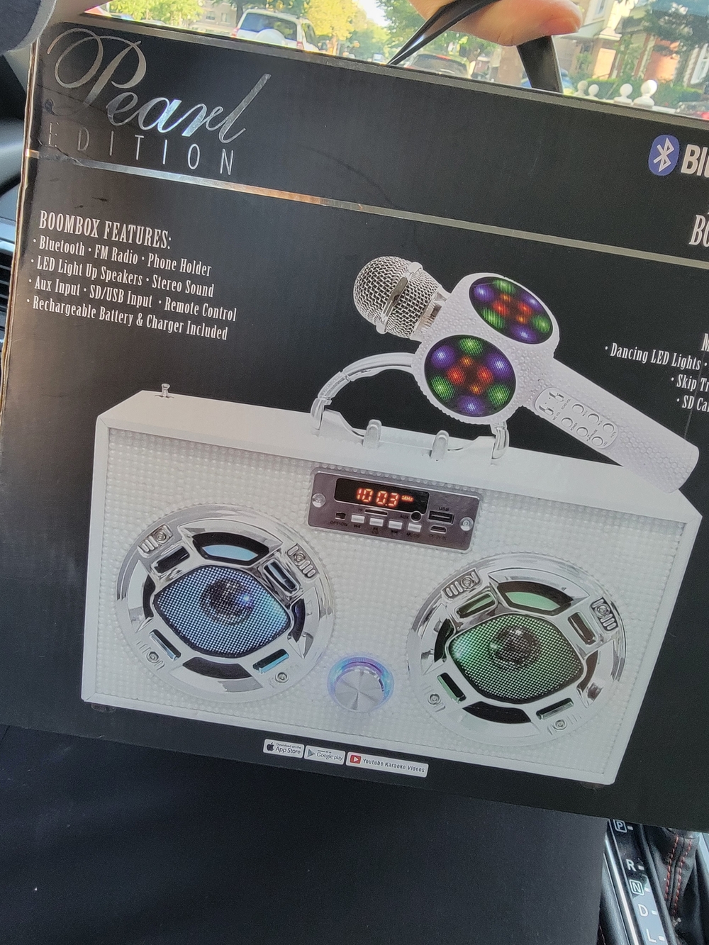Saks Fifth Avenue White Bluetooth Karaoke Speaker with Wired Microphone